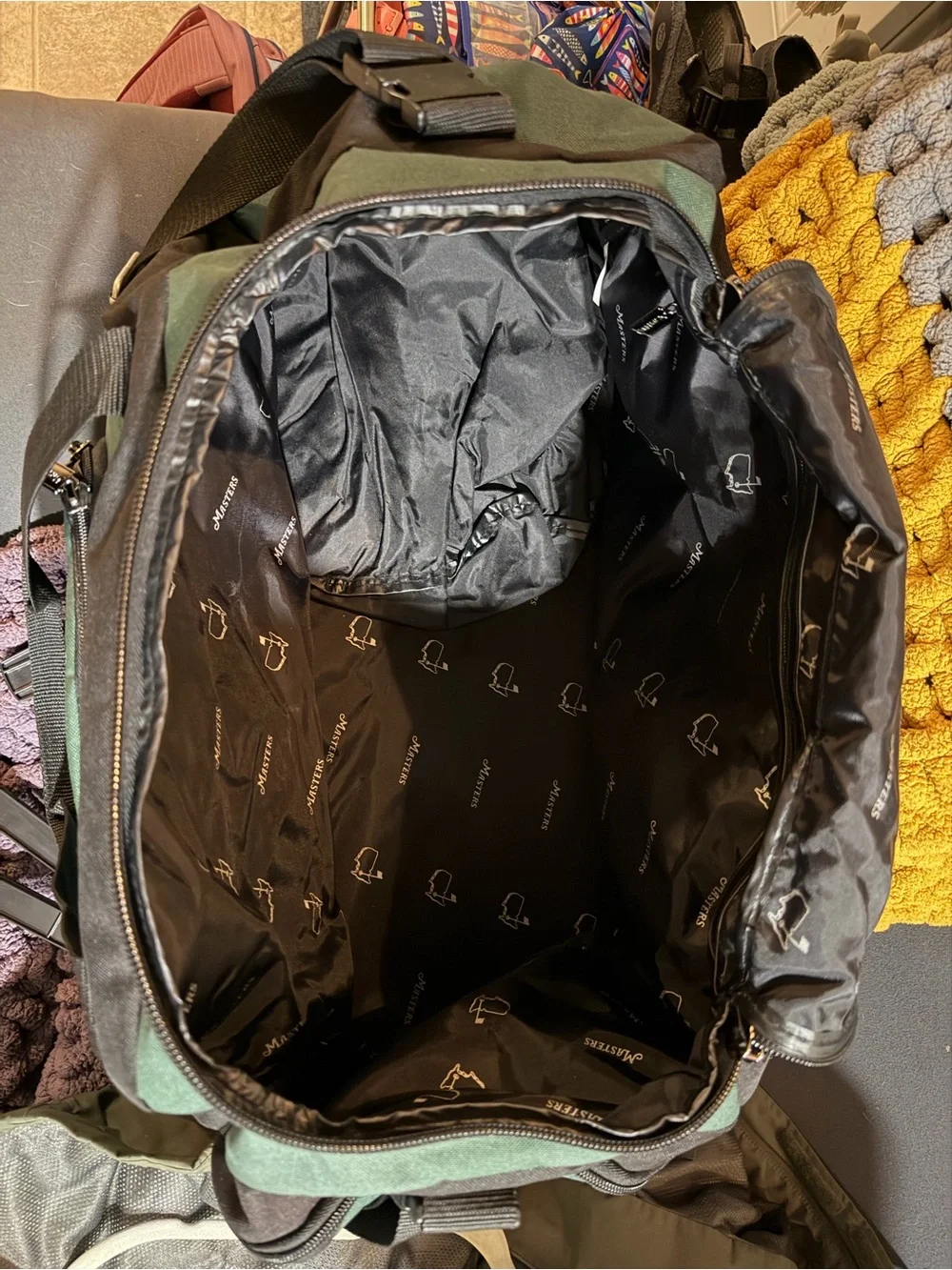 Masters Green and Black Travel Duffel with Embroidered Yellow Map Logo